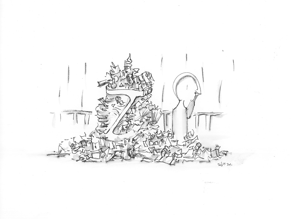 dessin des poubelles à Marseille par Sébastien Mariat